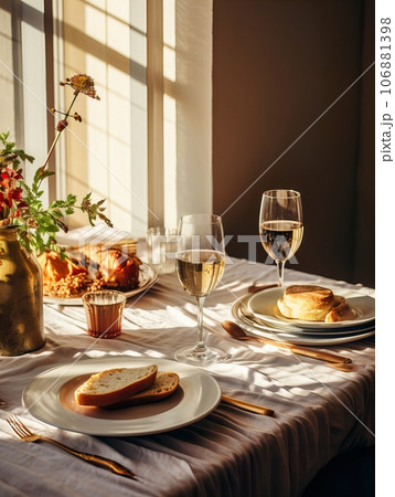 Autumn table decor, brown and beige fall home interior decoration, afternoon light 106881398
