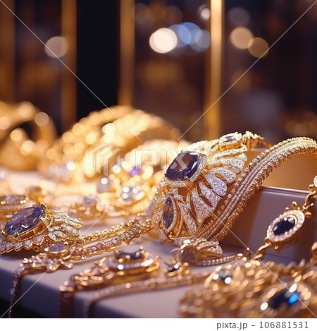 金色に輝くたくさんの宝飾品 AI画像のイラスト素材 [106881531] - PIXTA