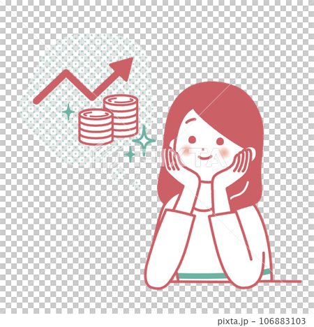 Vector illustration material of a woman who is happy imagining that her money will increase through investment 106883103