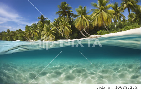 Sea split with palms and underwater 106883235