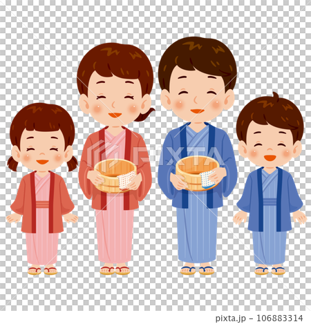 温泉　浴衣を着た男女と子ども 106883314