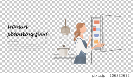 矢量插畫素材：檢查冰箱內部的女人 106883652