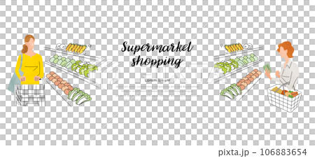 ベクターイラスト素材:スーパーマーケットで買い物をする女性 ベクターイラスト素材:スーパーマーケットで買い物をする女性 106883654
