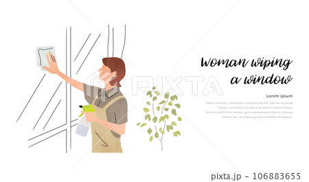 ベクターイラスト素材：室内の窓を拭く女性 106883655