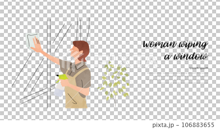 ベクターイラスト素材：室内の窓を拭く女性 106883655