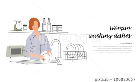 ベクターイラスト素材:お皿を洗う女性 ベクターイラスト素材:お皿を洗う女性 106883657