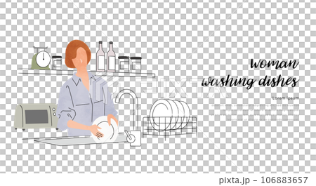 ベクターイラスト素材:お皿を洗う女性 ベクターイラスト素材:お皿を洗う女性 106883657