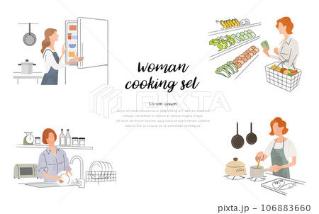 ベクターイラスト素材:料理の準備をする女性、人物セット ベクターイラスト素材:料理の準備をする女性、人物セット 106883660