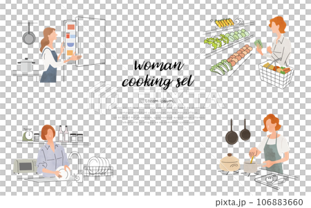 ベクターイラスト素材:料理の準備をする女性、人物セット ベクターイラスト素材:料理の準備をする女性、人物セット 106883660