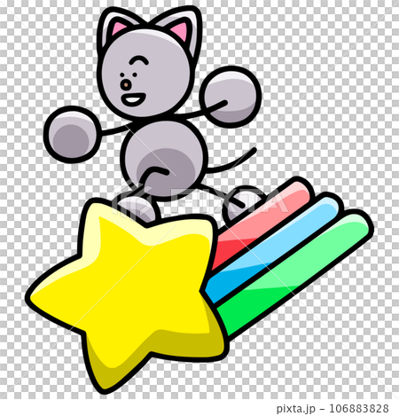 流れ星に乗るにゃんまるのイラスト(左右反転バージョン)　猫 106883828
