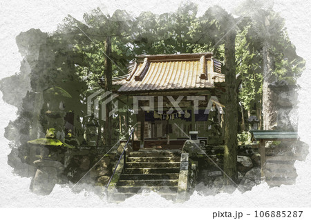 水彩画風　賣沼神社　売沼神社　拝殿　鳥取県鳥取市 106885287