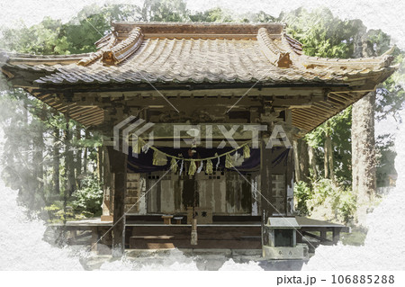 水彩画風　賣沼神社　売沼神社　拝殿　鳥取県鳥取市 106885288