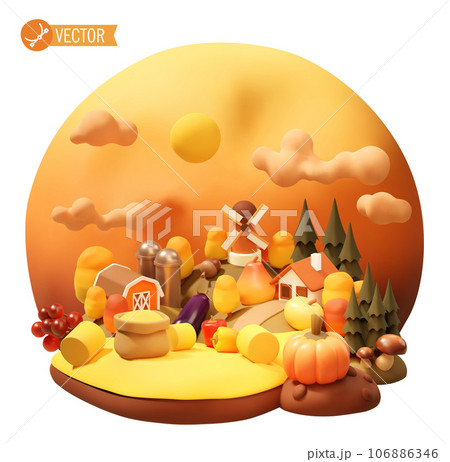 Vector autumn rural farm countryside landscape 106886346