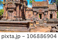 Mysterious Ancient ruins Banteay Srei temple - famous Cambodian landmark, Angkor Wat complex of temples. Siem Reap, Cambodia. 106886904