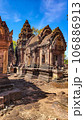 Mysterious Ancient ruins Banteay Srei temple - famous Cambodian landmark, Angkor Wat complex of temples. Siem Reap, Cambodia. 106886913