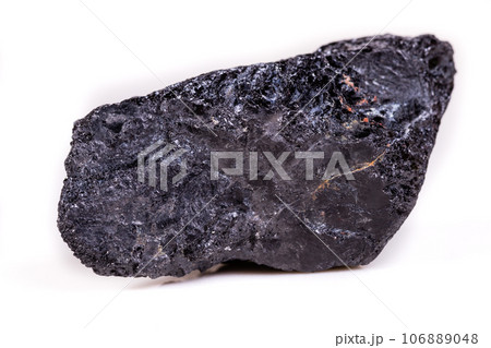 Macro mineral stone sorrel - black tourmaline on white background 106889048