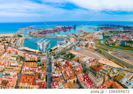 Valencia city port aerial panoramic view, Spain Valencia city port aerial panoramic view, Spain 106889872