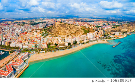 Alicante city beach aerial panoramic view, Spain Alicante city beach aerial panoramic view, Spain 106889917