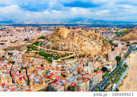 Santa Barbara Castle aerial panoramic view in Alicante Santa Barbara Castle aerial panoramic view in Alicante 106889923