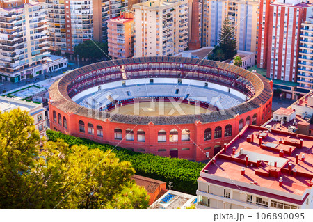 Bullring, bull ring building aerial panoramic view, Malaga 106890095