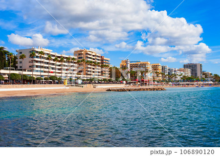 Marbella city beach panoramic view in Spain 106890120