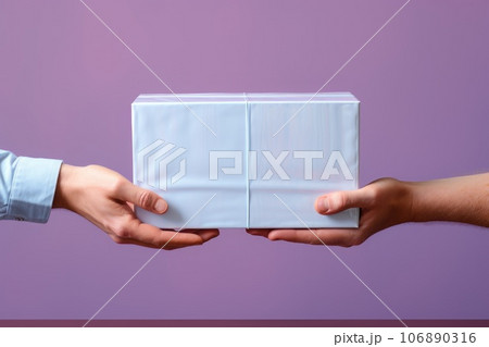 Receiving delivery in small white box. Generative AI Receiving delivery in small white box. Generative AI 106890316