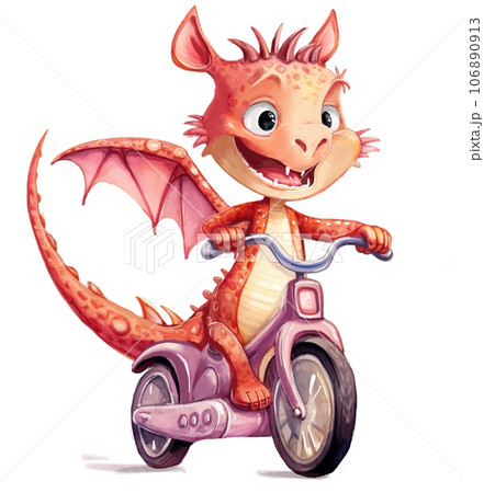 cute red little dragon on the motorbike 106890913