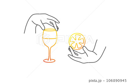Hand holding glass and lemon. Hand holding glass and lemon. 106890945