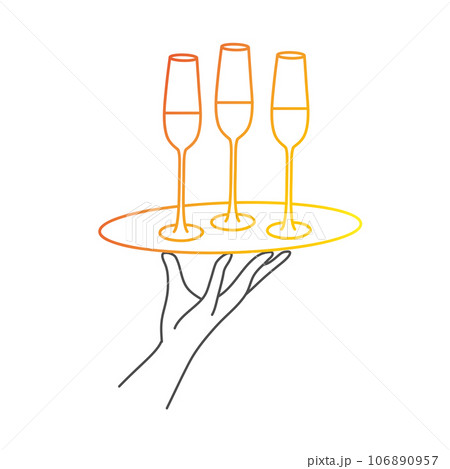 Waiter holding wine champagne glass on tray. Waiter holding wine champagne glass on tray. 106890957