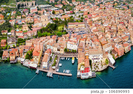 Malcesine aerial panoramic view, Italy 106890993