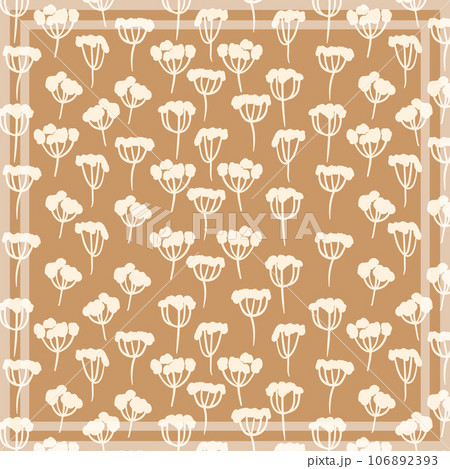 Print for kerchief, bandana, scarf, handkerchief, shawl, neck scarf. Squared pattern with ornament for fabric, textile, silk products. Paisley vector with abstract flowers. Floral folk tracery 106892393