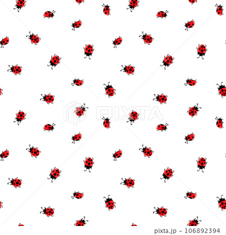 Fashion animal seamless pattern with colorful ladybird on white polka dots background. Cute holiday illustration with ladybags for baby. Design for invitation, card, fabric, textile 106892394