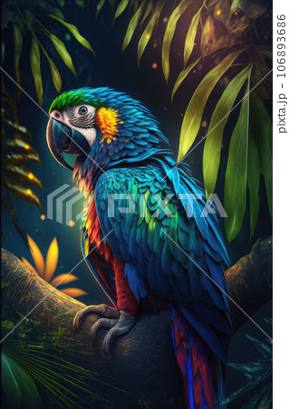 Colorful Macaw parrot, Dominica sisserou...のイラスト素材 [106893686] - PIXTA