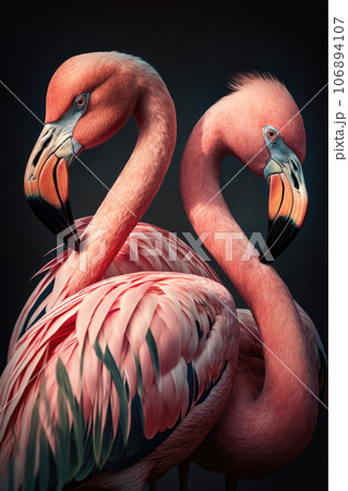 Pink flamingo couple watercolor Generative AI 106894107
