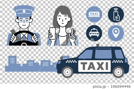 Taxi, driver, passenger, icon material illustration set 106894446