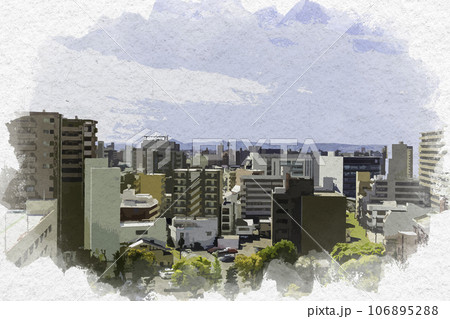 水彩画風 岡山市役所から南部方面を望む 岡山県岡山市 水彩画風 岡山市役所から南部方面を望む 岡山県岡山市 106895288