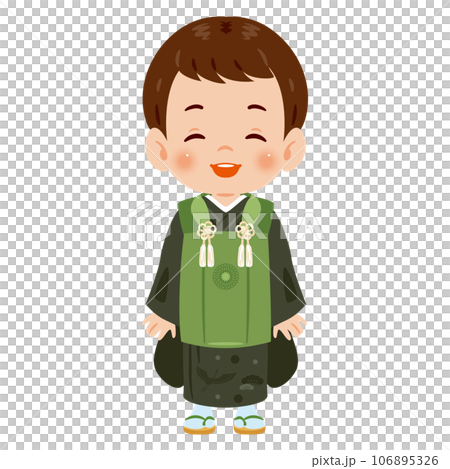 緑色の着物姿の男の子　笑顔 106895326