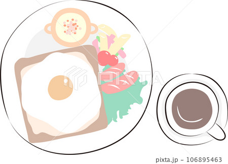 朝ごはん トースト　目玉焼き 106895463