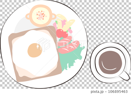 朝ごはん トースト　目玉焼き 106895463