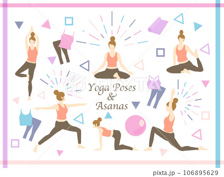beautiful woman in Cow Face poses of yoga. Vector yoga illustration. yoga  poses. Yoga exercises. Women yoga. Yoga class, yoga center, yoga studio.  Yoga poster. Healthy lifestyle. - stock vector Stock Vector |
