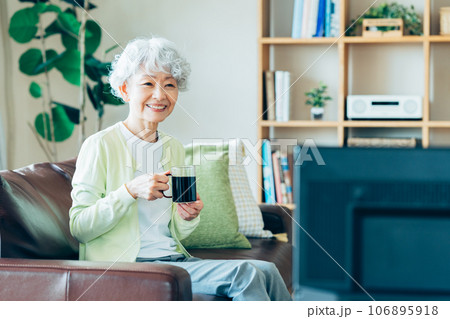 テレビを見るシニアの女性 テレビを見るシニアの女性 106895918