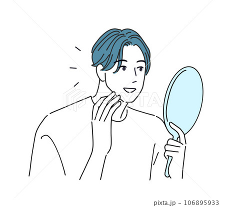 肌を触って笑顔になる男性 106895933