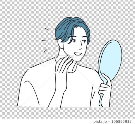 肌を触って笑顔になる男性 106895933