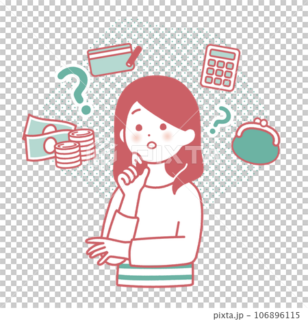 お金について考える女性のベクターカラーイラスト素材 106896115
