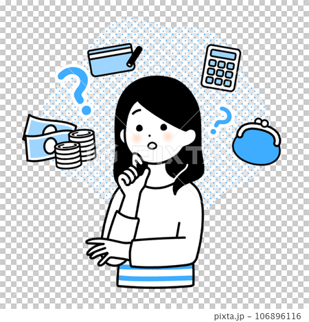 お金について考える女性のベクターイラスト素材 106896116