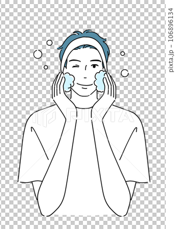 年輕人微笑著洗臉 年輕人微笑著洗臉 106896134