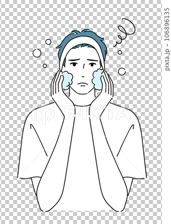 A man is dissatisfied with face washing A man is dissatisfied with face washing 106896135