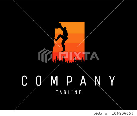 Silhouette mountain climber. isolated white background appears with a view of a climber hanging on mountain rocks. best for logos, badges, emblems, icons, design stickers, nature-loving industries. Silhouette mountain climber. isolated white background appears with a view of a climber hanging on mountain rocks. best for logos, badges, emblems, icons, design stickers, nature-loving industries. 106896659