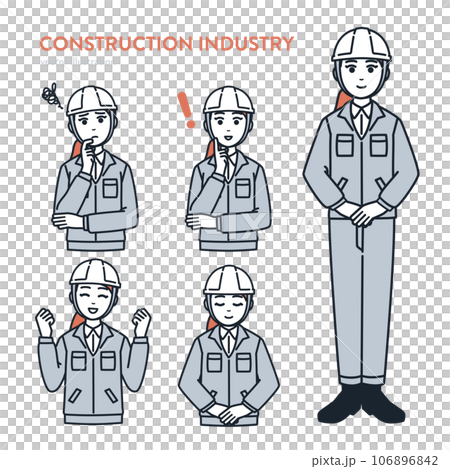 建設業種の女性会社員／作業員 さまざまなポーズセットベクターイラスト素材 106896842
