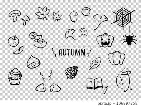 Simple and cute autumn material illustration set _ monochrome 106897258